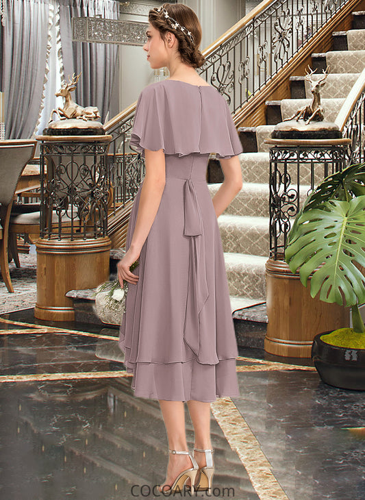 Morgan A-line V-Neck Asymmetrical Chiffon Bridesmaid Dress With Cascading Ruffles DA8P0013019