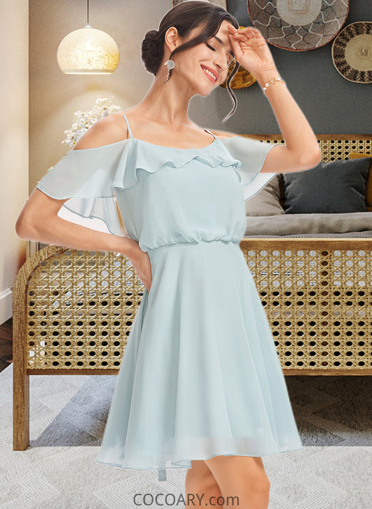 Cierra A-Line V-neck Short/Mini Bridesmaid Dress With Cascading Ruffles DA8P0013023