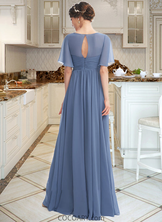 Sidney A-Line V-neck Floor-Length Bridesmaid Dress With Ruffle DA8P0013024