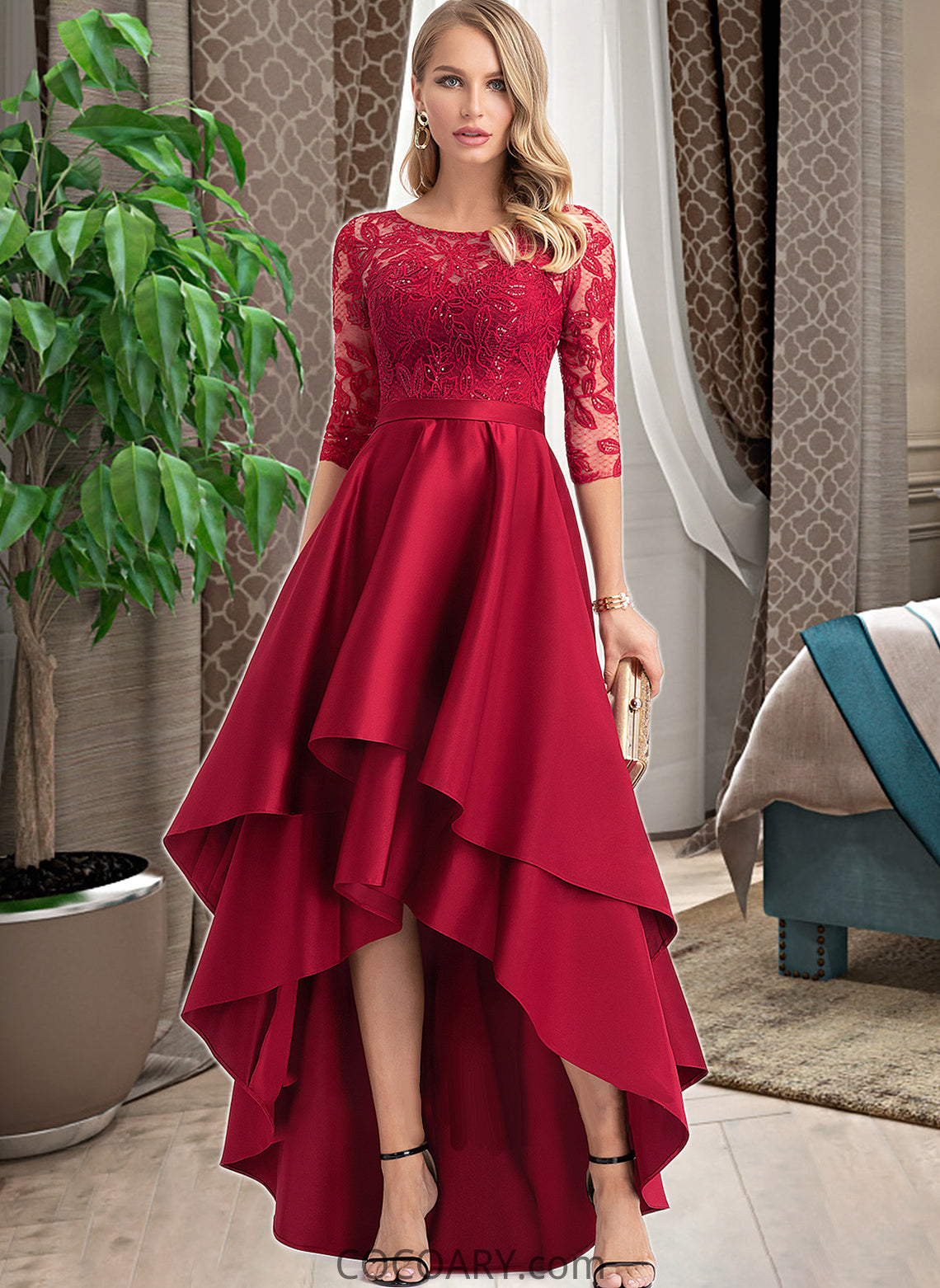 Gillian A-Line Scoop Neck Asymmetrical Satin Bridesmaid Dress With Sequins DA8P0013027