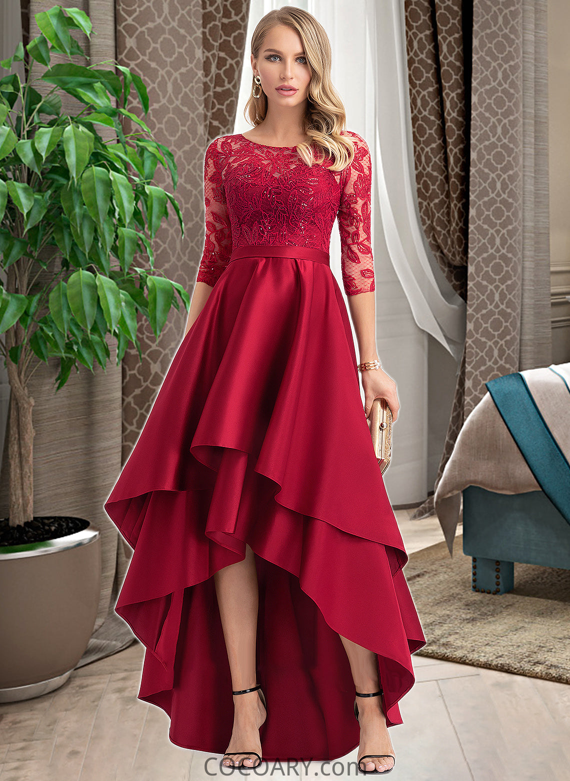 Gillian A-Line Scoop Neck Asymmetrical Satin Bridesmaid Dress With Sequins DA8P0013027