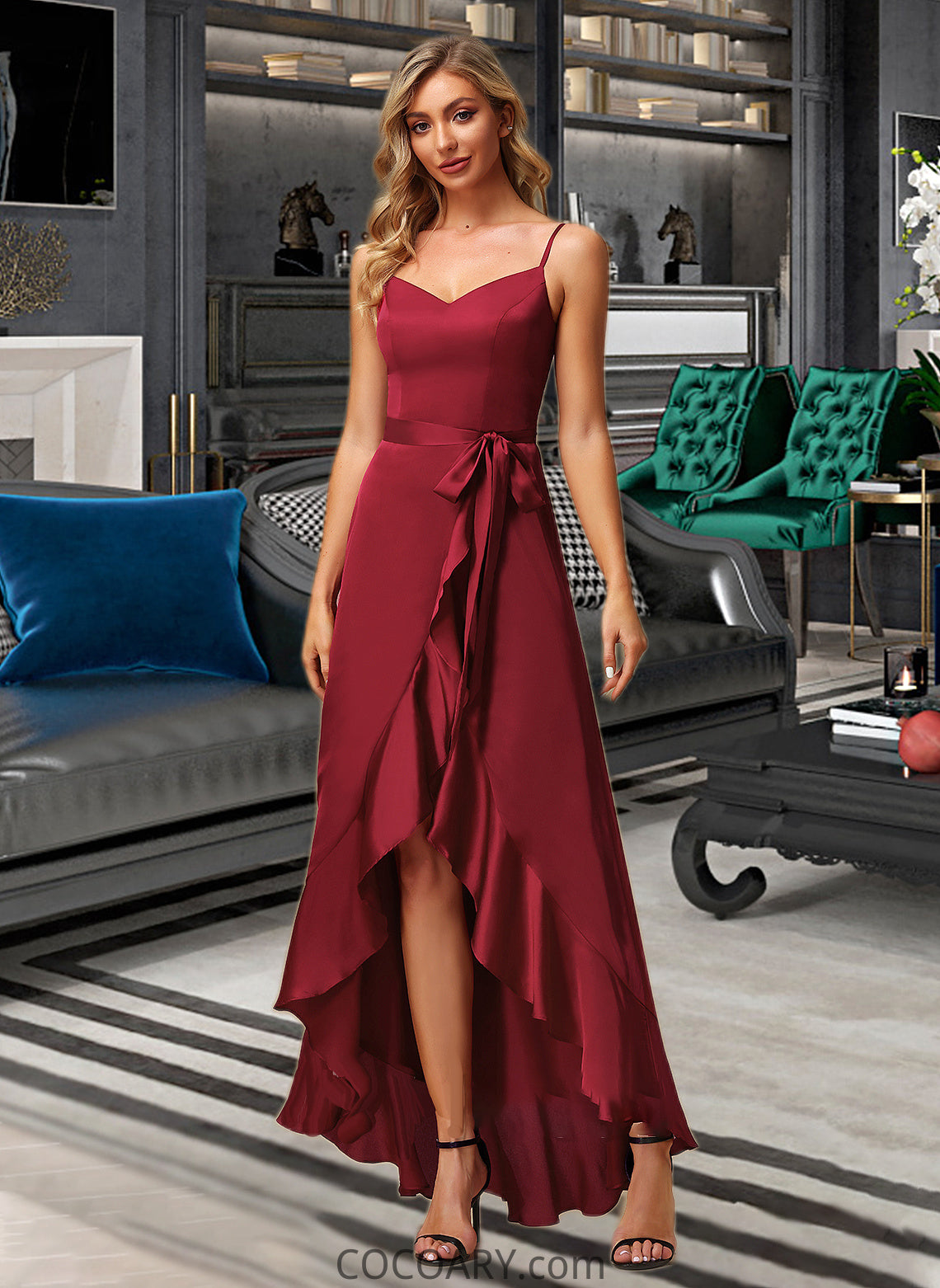 Kamryn A-Line V-neck Asymmetrical Bridesmaid Dress With Split Front DA8P0013041