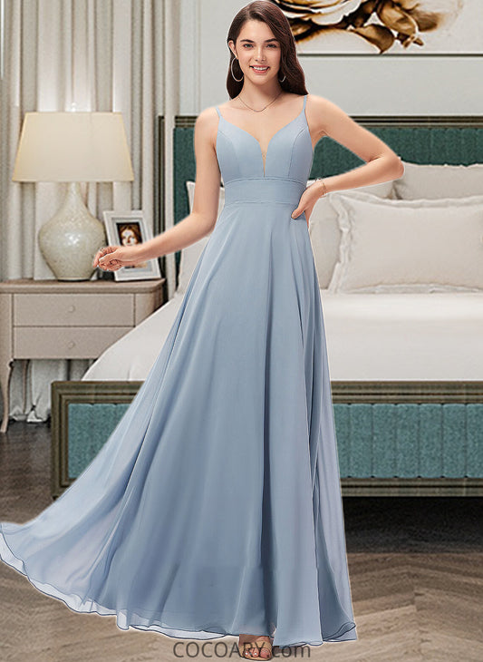 Athena A-line V-Neck Floor-Length Chiffon Bridesmaid Dress DA8P0013043