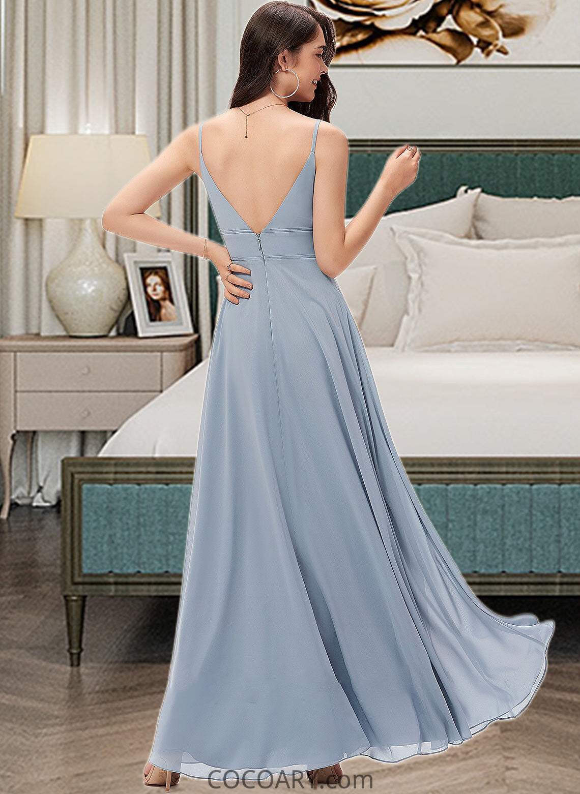 Athena A-line V-Neck Floor-Length Chiffon Bridesmaid Dress DA8P0013043