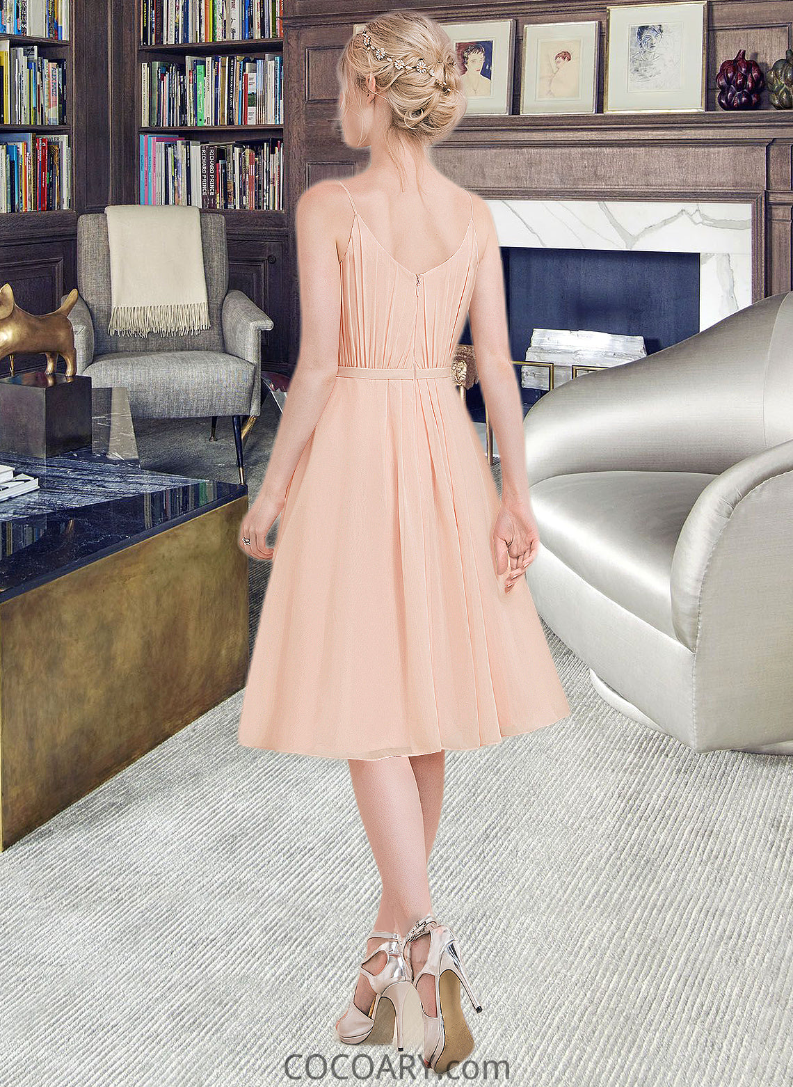 Victoria A-line V-Neck Knee-Length Chiffon Bridesmaid Dress With Ruffle DA8P0013053