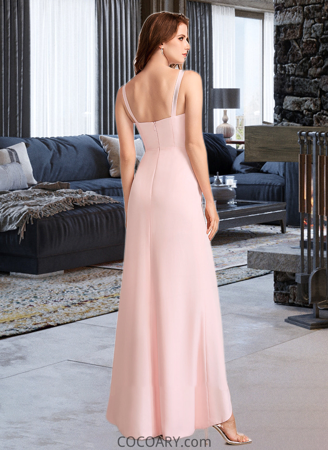 Makenzie Sheath/Column V-neck Floor-Length Bridesmaid Dress With Split Front DA8P0013055