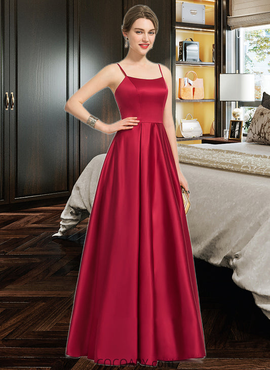 Ryleigh A-Line Square Neckline Floor-Length Satin Bridesmaid Dress DA8P0013060