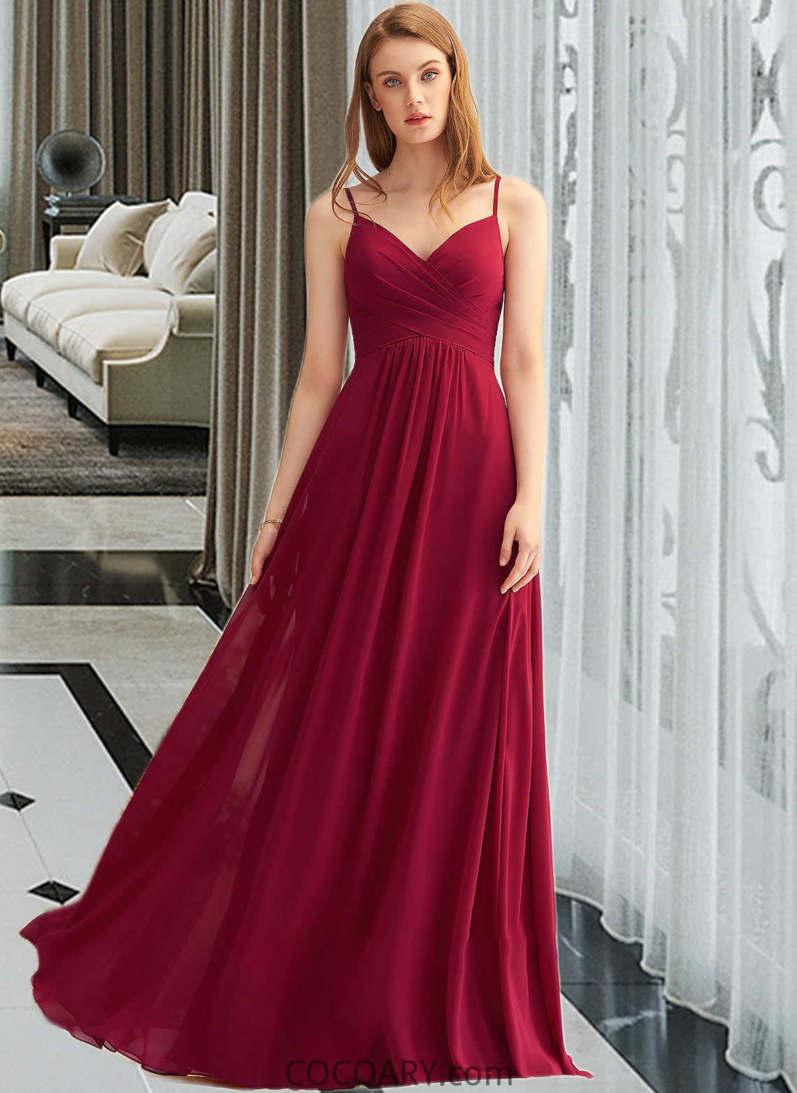 Alexia A-LineV-neckFloor-LengthChiffonBridesmaidDressWithRuffle#251386 DA8P0013076