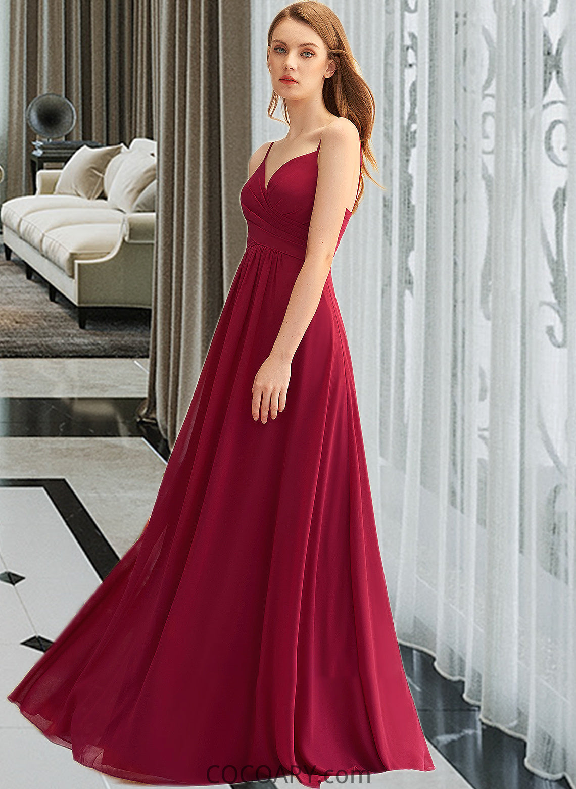 Alexia A-LineV-neckFloor-LengthChiffonBridesmaidDressWithRuffle#251386 DA8P0013076