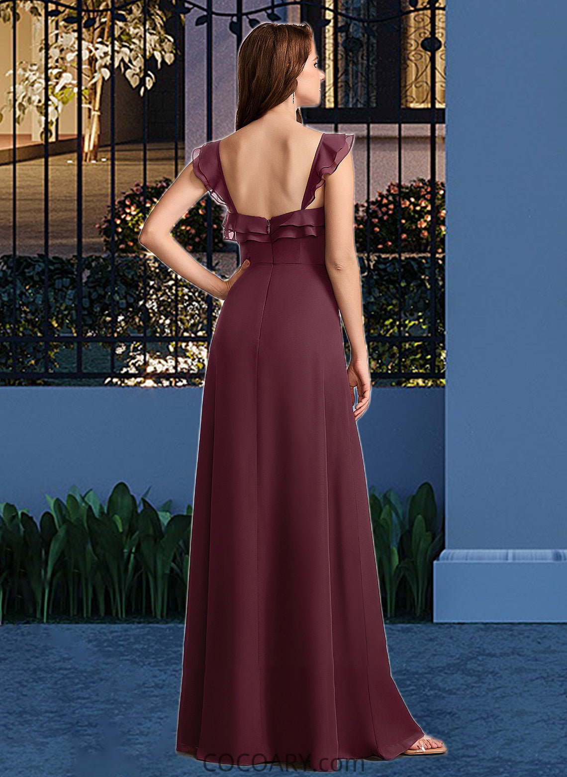 Ruth A-Line V-neck Floor-Length Bridesmaid Dress With Split Front DA8P0013083