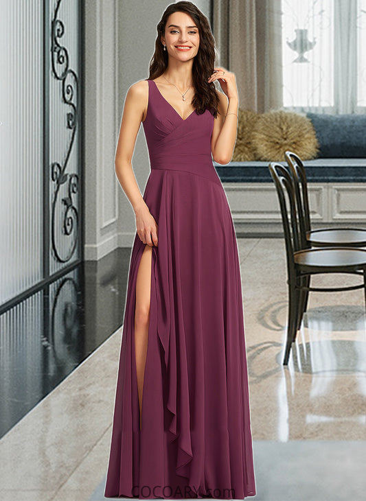 Audrina A-Line V-neck Floor-Length Bridesmaid Dress With Split Front DA8P0013085