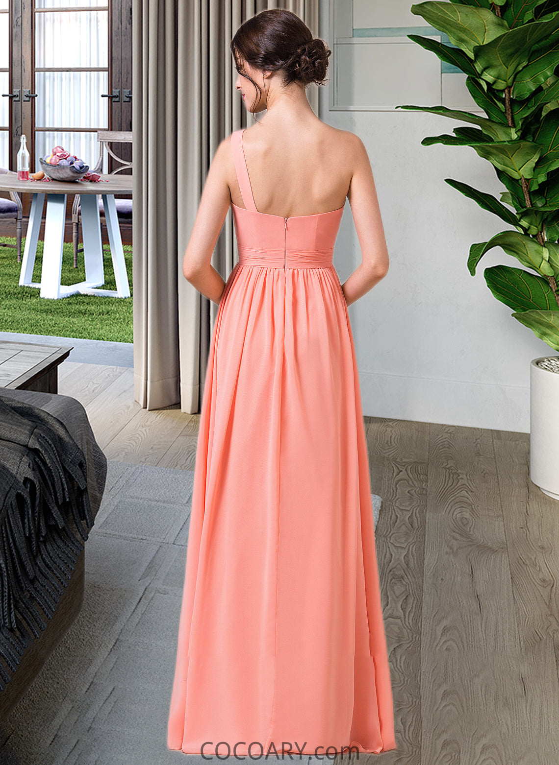 Selah A-Line One-Shoulder Floor-length Chiffon Bridesmaid Dress DA8P0013092