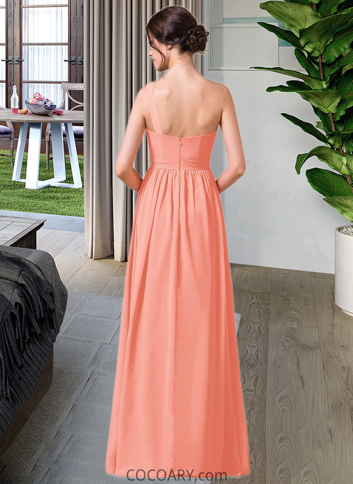 Selah A-Line One-Shoulder Floor-length Chiffon Bridesmaid Dress DA8P0013092