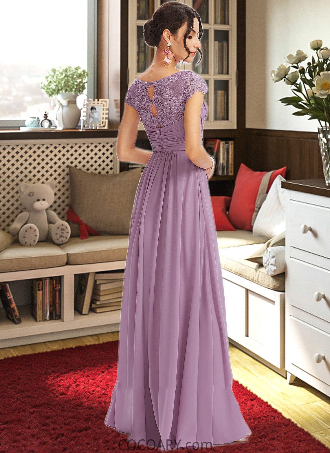 Katie A-Line V-neck Floor-Length Bridesmaid Dress With Lace DA8P0013111