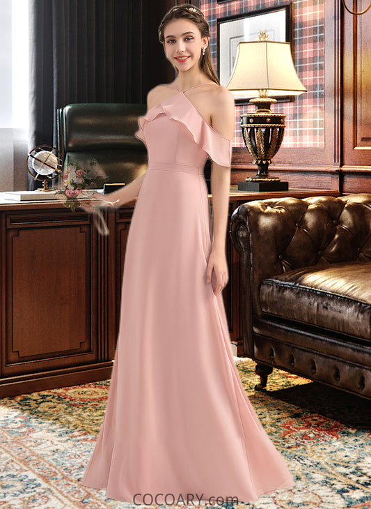 Angelina A-Line V-neck Floor-Length Chiffon Bridesmaid Dress With Bow(s) Cascading Ruffles DA8P0013134