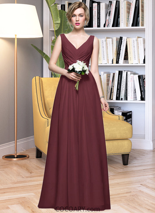 Jane A-Line V-neck Floor-Length Chiffon Bridesmaid Dress With Ruffle Lace Beading Sequins DA8P0013136