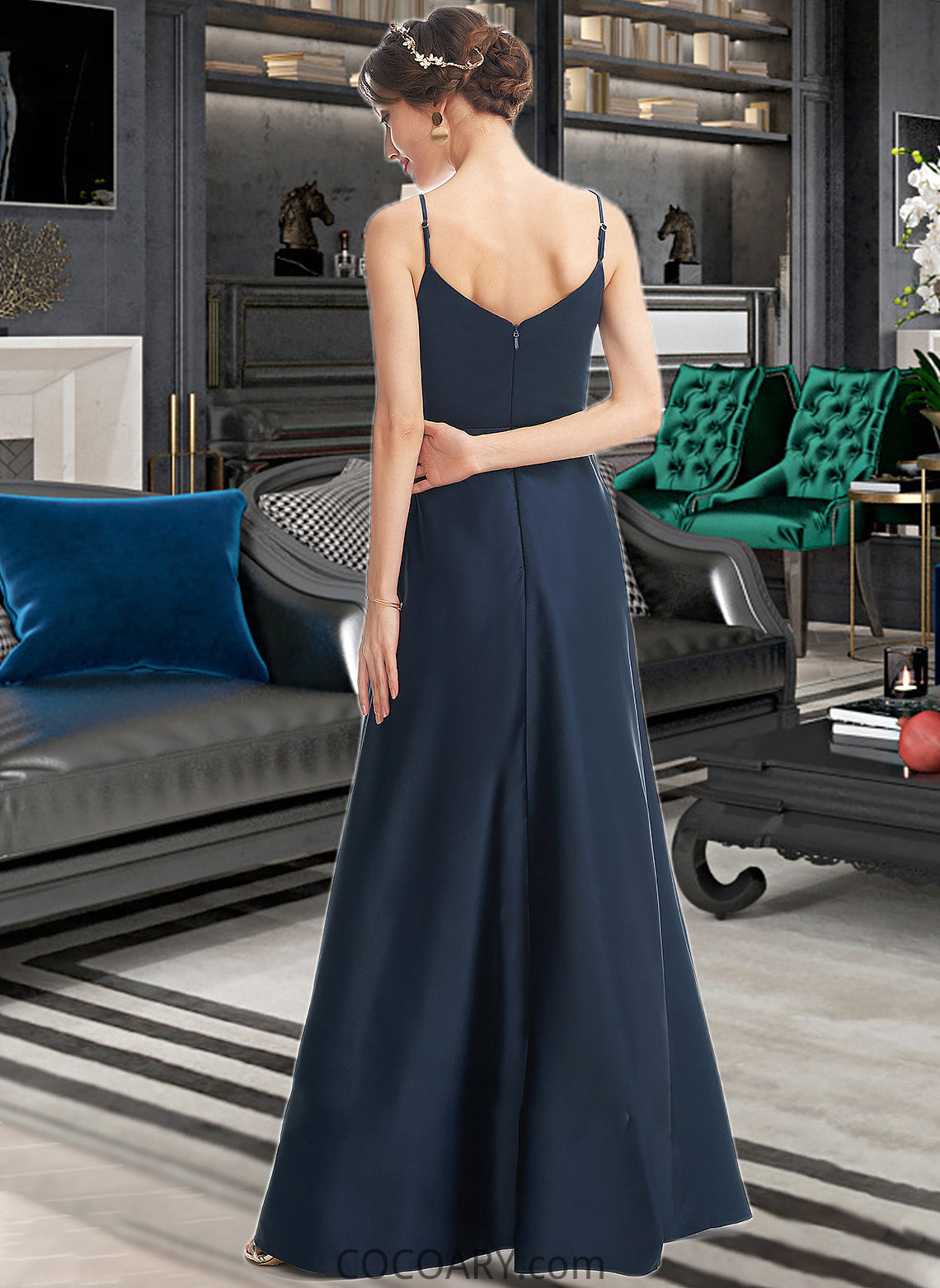 Everleigh A-Line V-neck Floor-Length Bridesmaid Dress With Split Front Pockets DA8P0013142