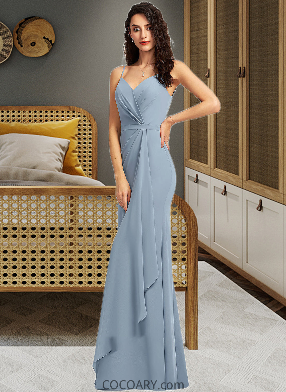 Sierra Sheath/Column V-neck Floor-Length Bridesmaid Dress DA8P0013152