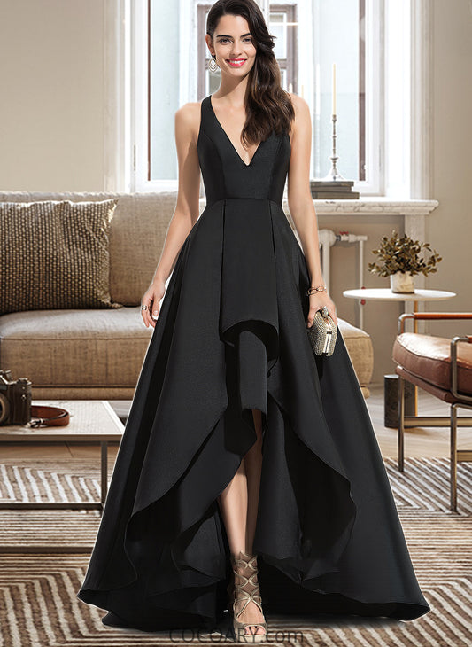 Lillie Ball-Gown/Princess V-neck Asymmetrical Satin Bridesmaid Dress With Cascading Ruffles DA8P0013157