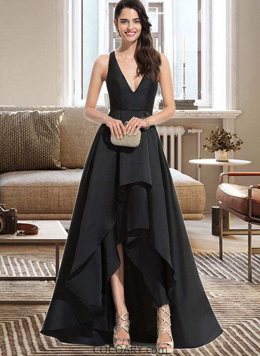 Lillie Ball-Gown/Princess V-neck Asymmetrical Satin Bridesmaid Dress With Cascading Ruffles DA8P0013157