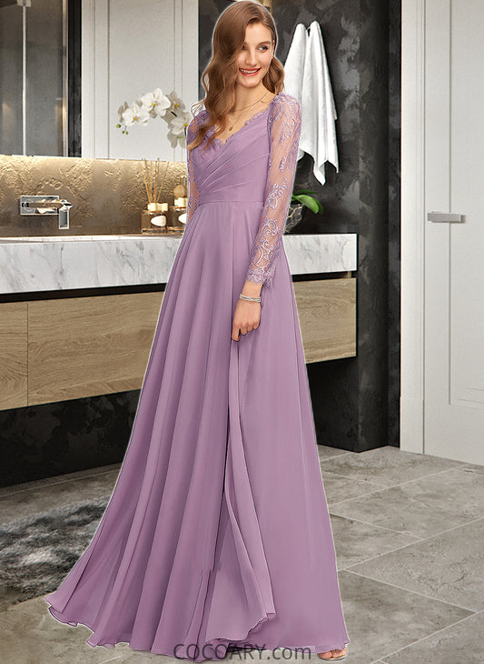 Kaylin A-Line V-neck Floor-Length Chiffon Bridesmaid Dress DA8P0013162