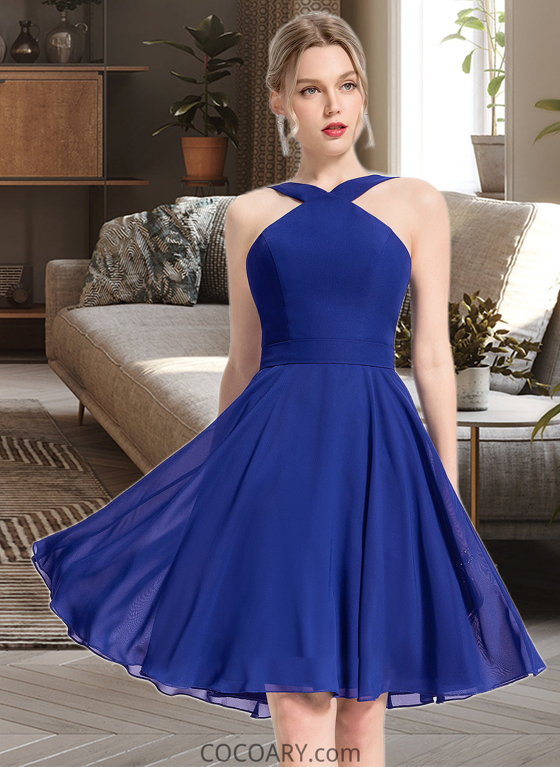 Emily A-line V-Neck Knee-Length Chiffon Bridesmaid Dress DA8P0013170