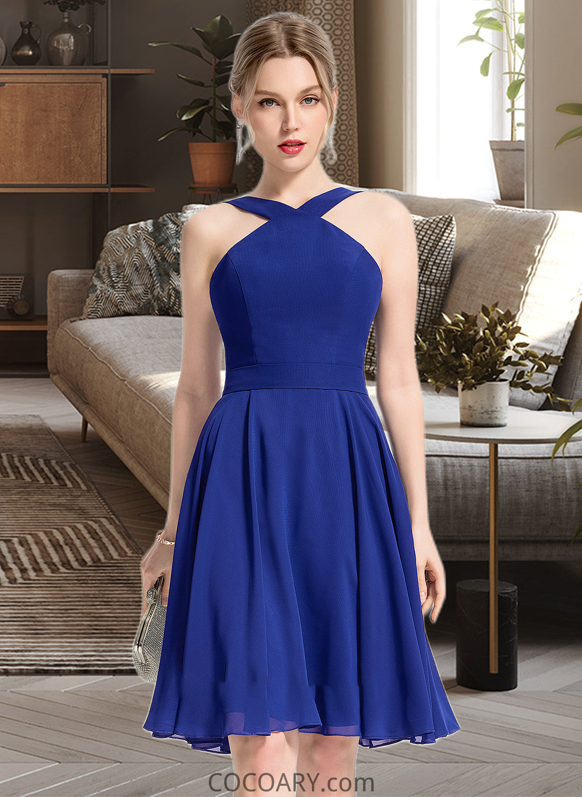 Emily A-line V-Neck Knee-Length Chiffon Bridesmaid Dress DA8P0013170