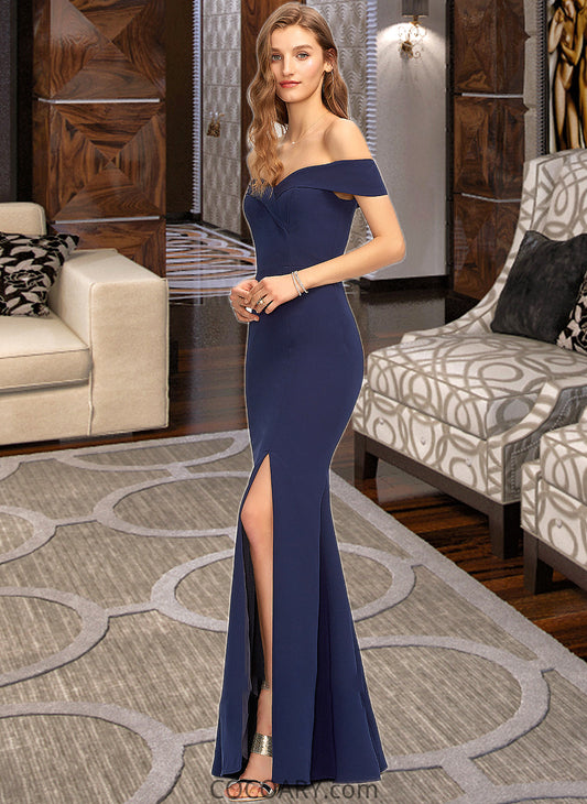 London Trumpet/Mermaid Off-the-Shoulder Floor-Length Stretch Crepe Bridesmaid Dress With Split Front DA8P0013175