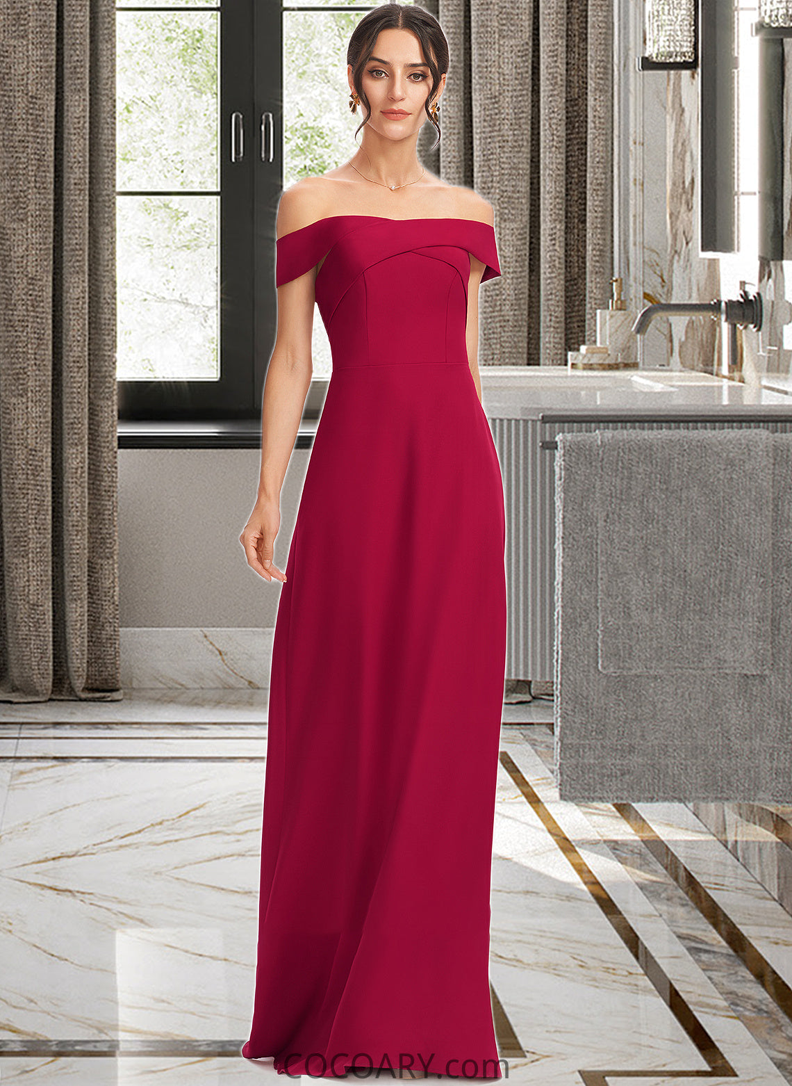 Fatima Sheath/Column Off-the-Shoulder Floor-Length Bridesmaid Dress With Ruffle DA8P0013177