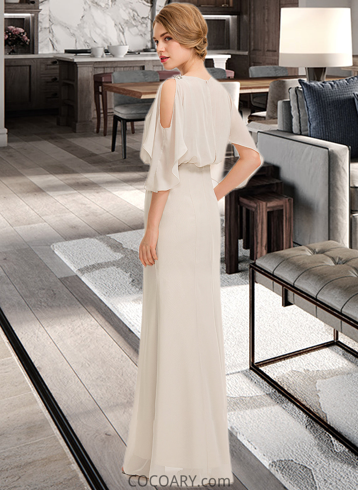 Alena Sheath/Column Scoop Neck Floor-Length Chiffon Bridesmaid Dress With Cascading Ruffles DA8P0013180