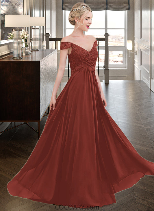 Janice A-Line Off-the-Shoulder Floor-Length Chiffon Lace Bridesmaid Dress With Ruffle DA8P0013193