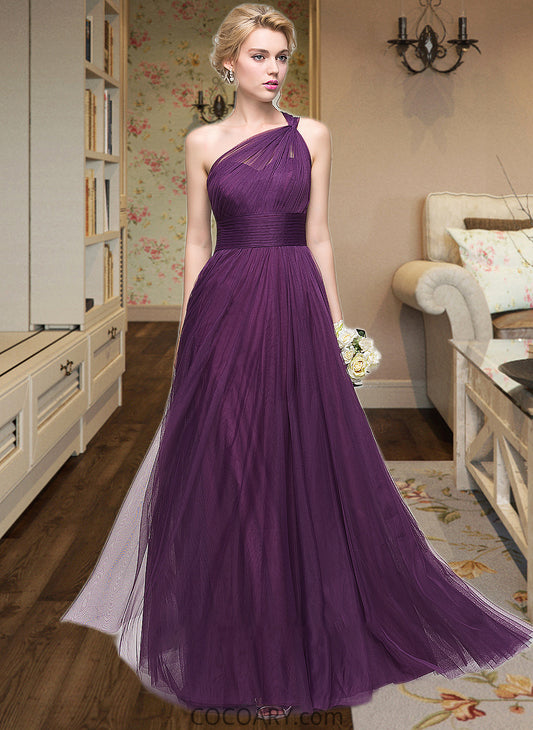 Helga A-Line One-Shoulder Floor-Length Tulle Bridesmaid Dress With Ruffle DA8P0013216