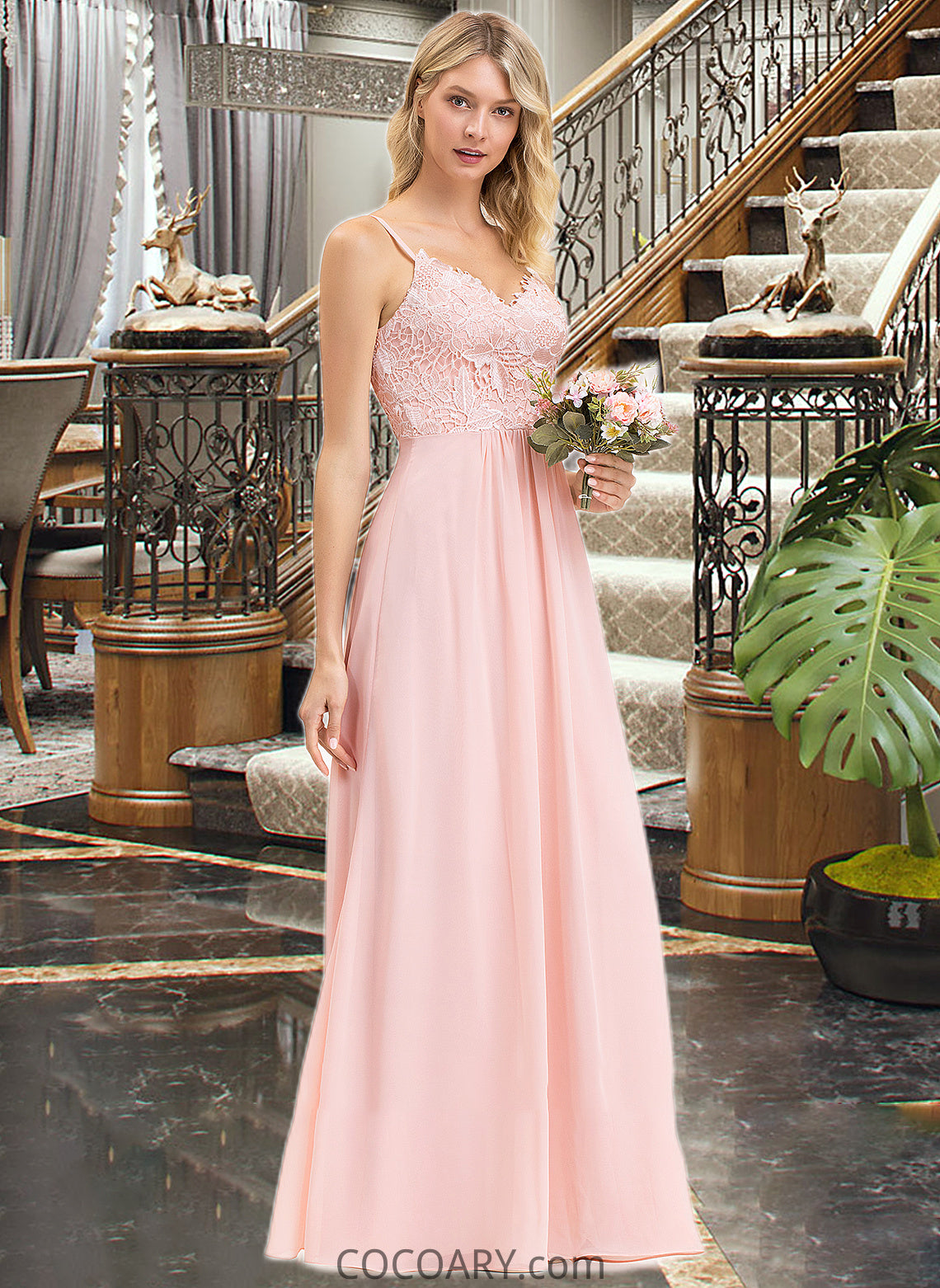 Rachael A-Line Sweetheart Floor-Length Chiffon Lace Bridesmaid Dress DA8P0013248