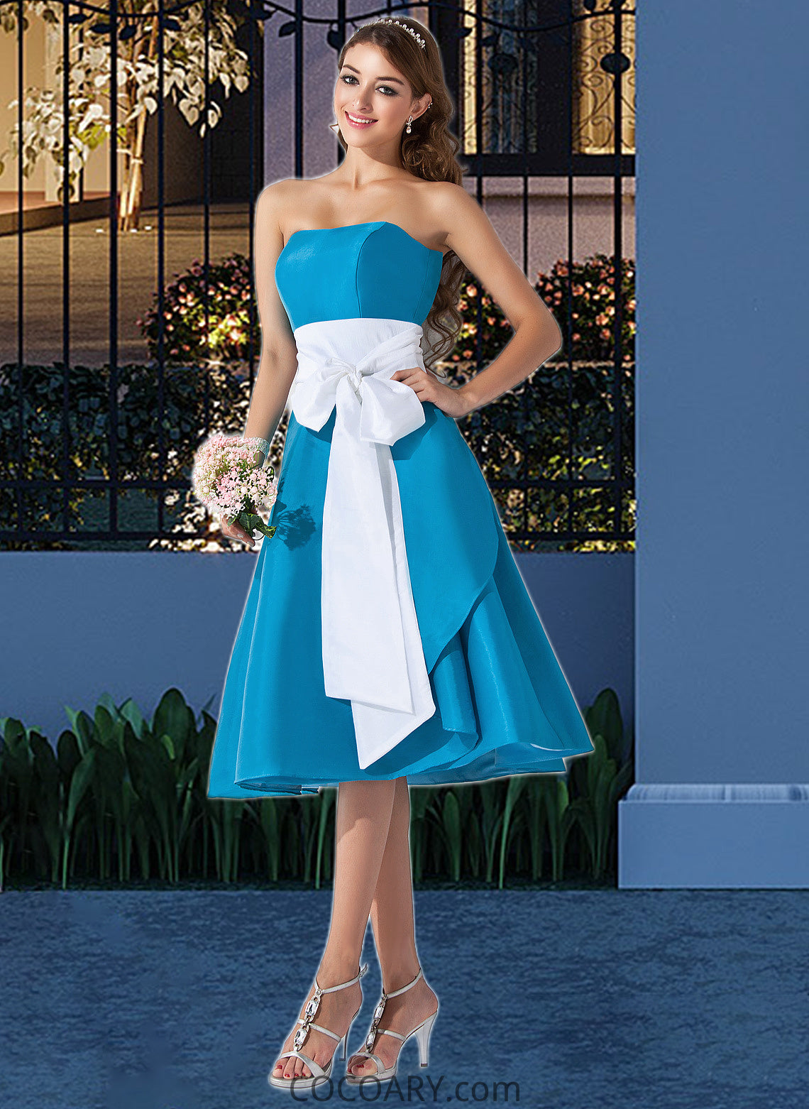 Jaqueline A-Line Sweetheart Knee-Length Taffeta Bridesmaid Dress With Sash Bow(s) DA8P0013253