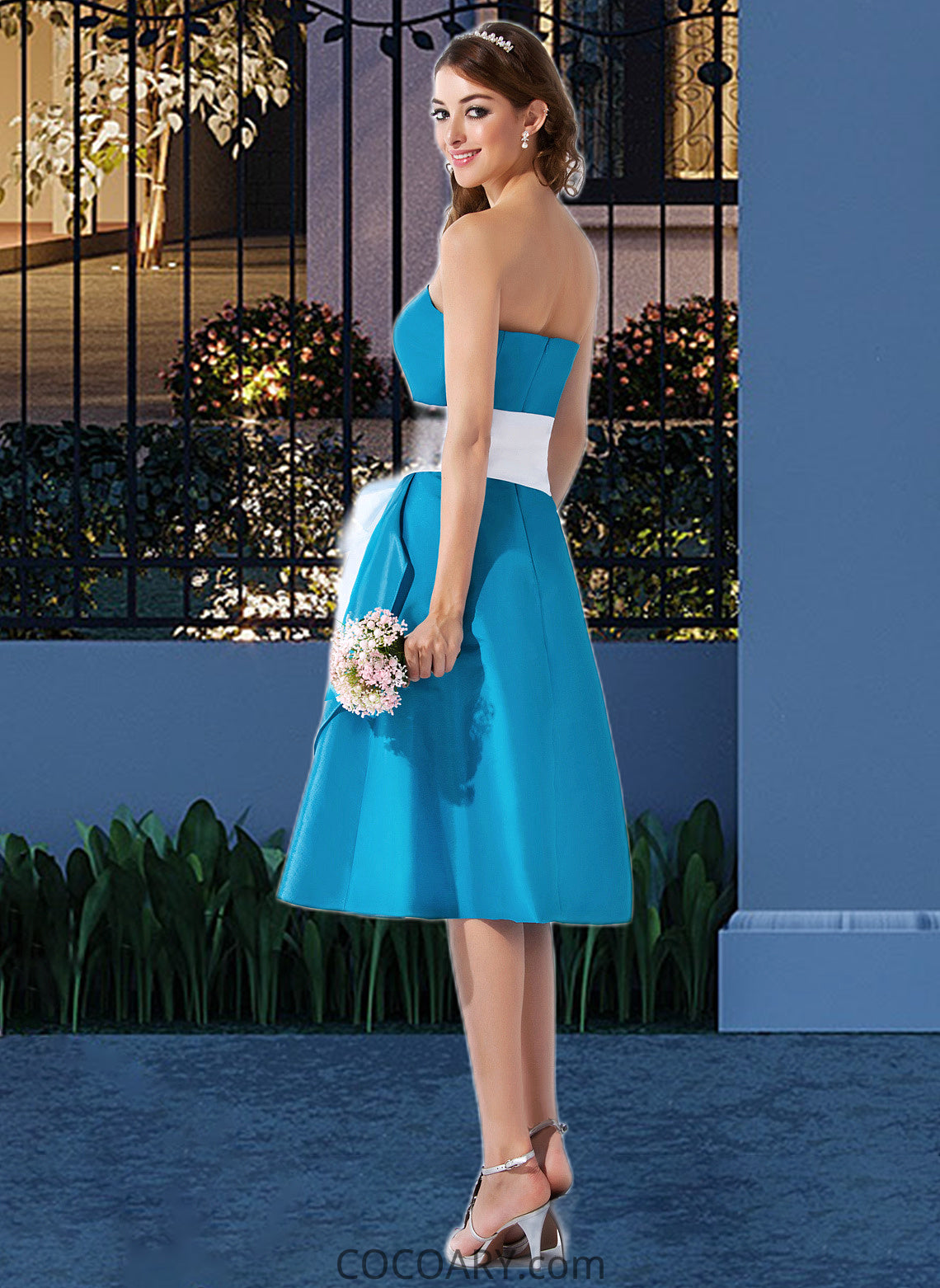 Jaqueline A-Line Sweetheart Knee-Length Taffeta Bridesmaid Dress With Sash Bow(s) DA8P0013253