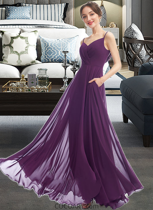 Alia A-Line V-neck Floor-Length Bridesmaid Dress With Pockets DA8P0013263