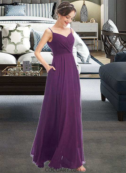 Alia A-Line V-neck Floor-Length Bridesmaid Dress With Pockets DA8P0013263