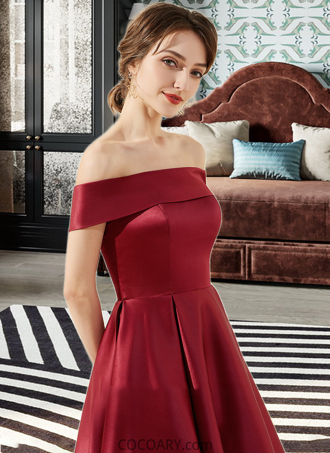 Carlee A-Line Off-the-Shoulder Asymmetrical Satin Bridesmaid Dress With Pockets DA8P0013264