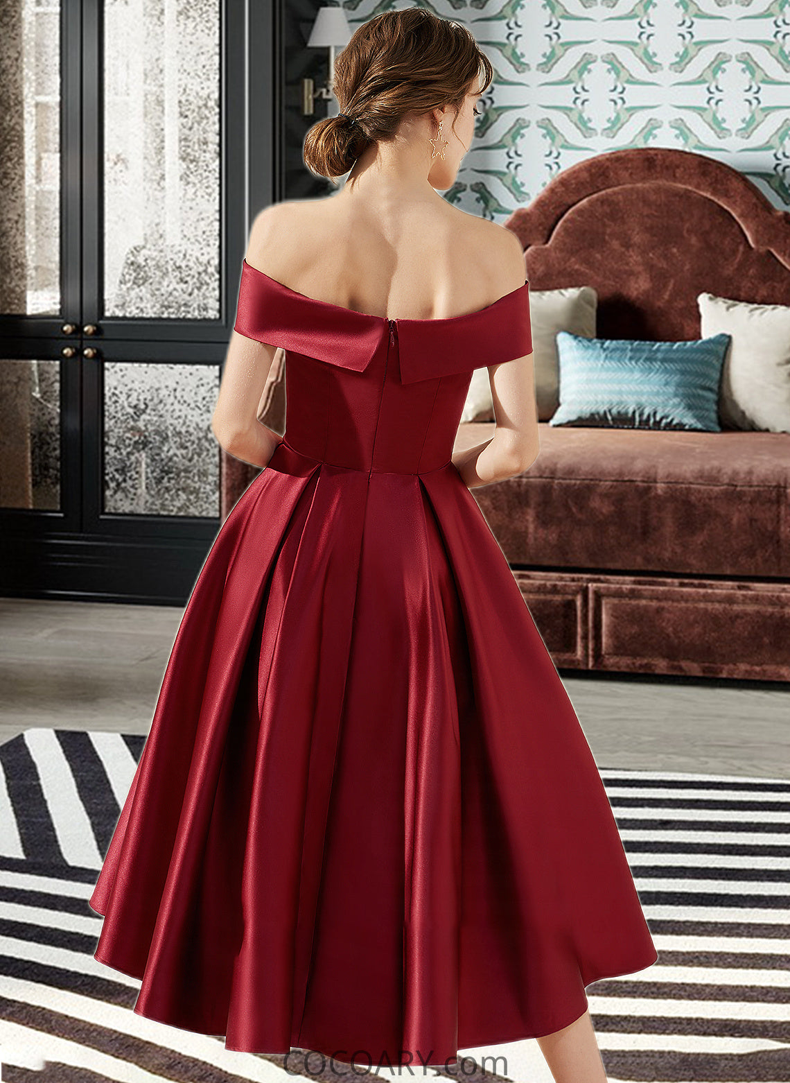 Carlee A-Line Off-the-Shoulder Asymmetrical Satin Bridesmaid Dress With Pockets DA8P0013264