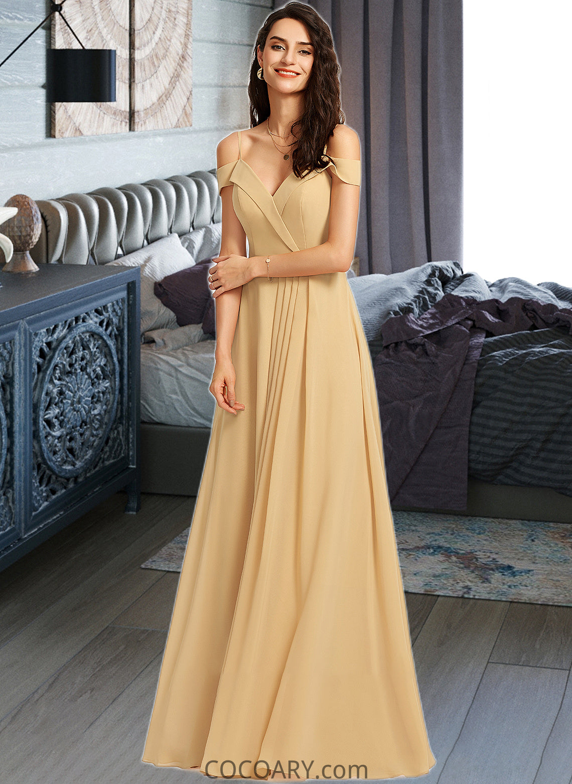 Katelynn A-Line V-neck Floor-Length Bridesmaid Dress DA8P0013265