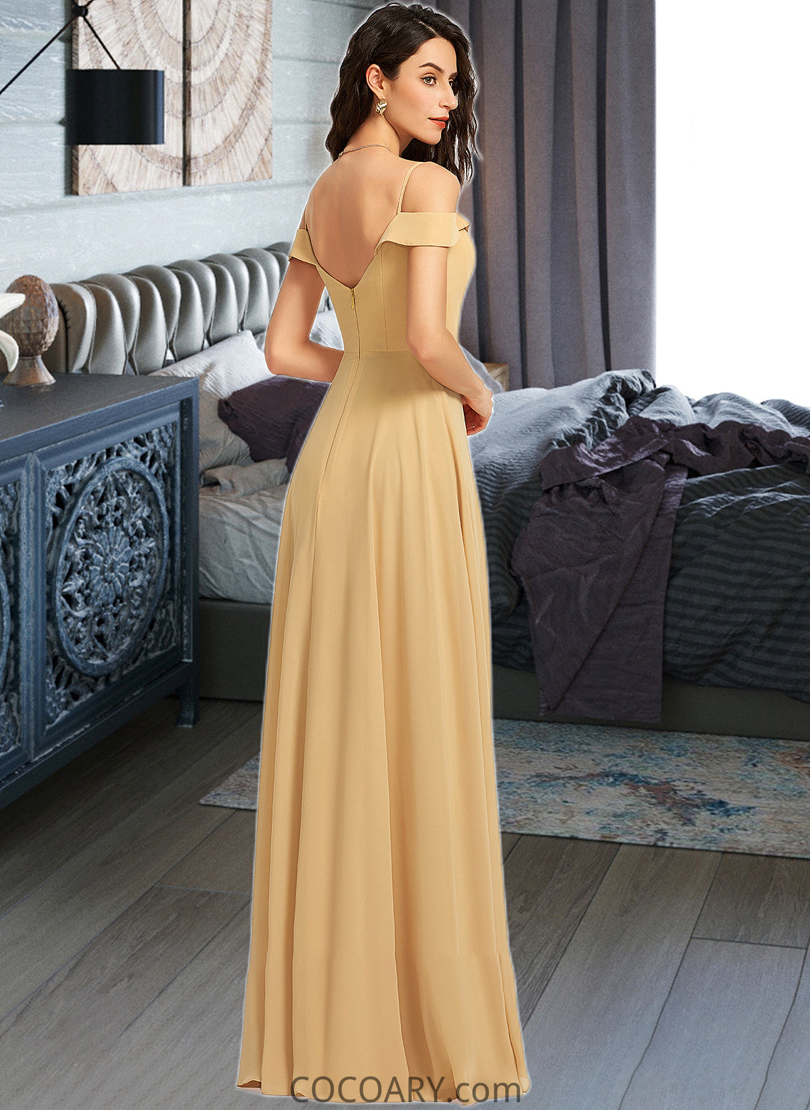 Katelynn A-Line V-neck Floor-Length Bridesmaid Dress DA8P0013265