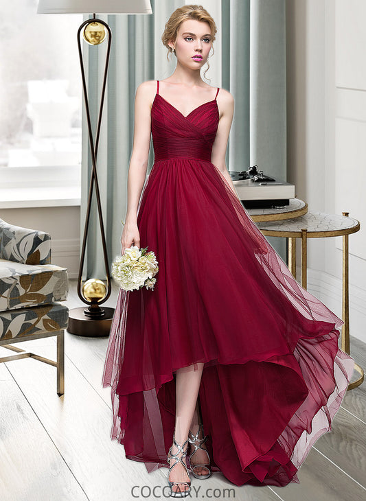 Halle A-Line V-neck Asymmetrical Tulle Bridesmaid Dress DA8P0013270