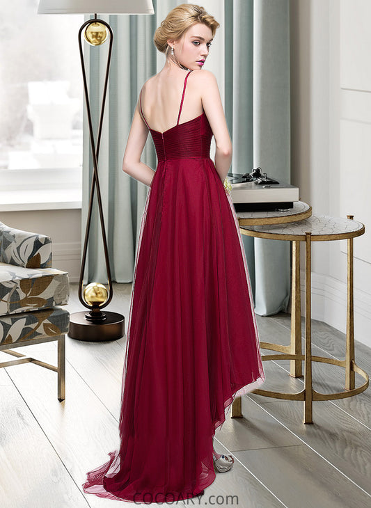 Halle A-Line V-neck Asymmetrical Tulle Bridesmaid Dress DA8P0013270