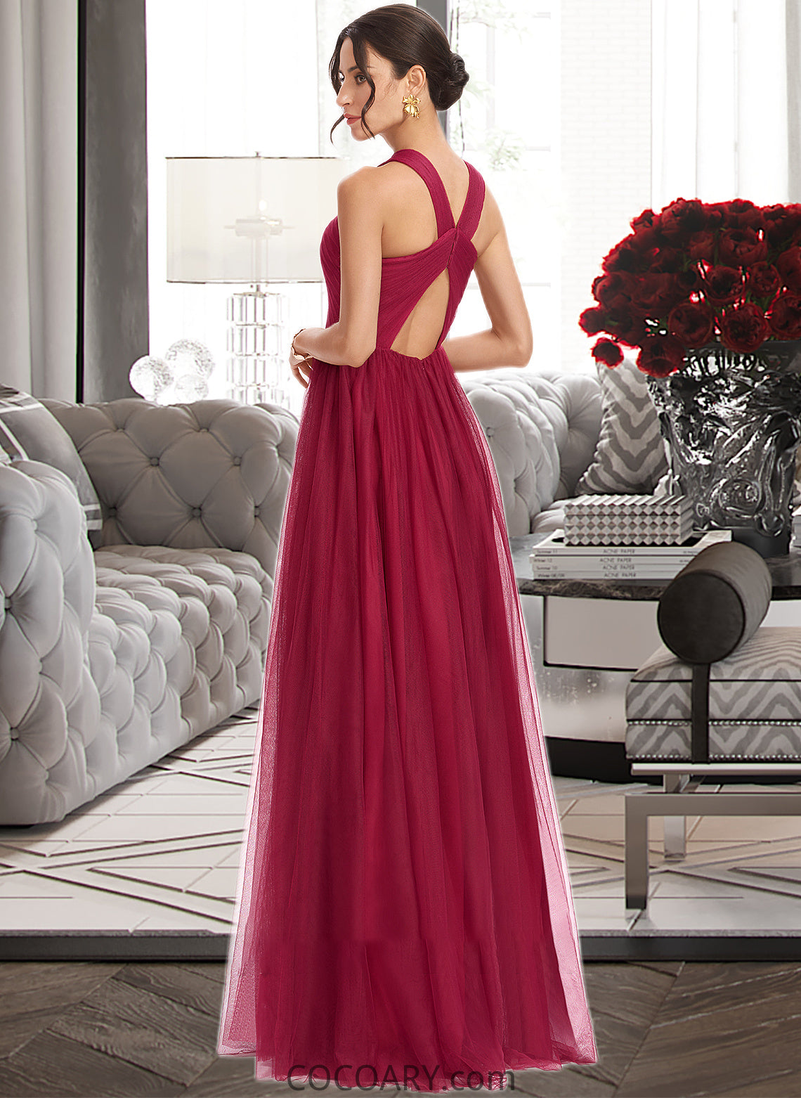 Ariella A-Line Halter Floor-Length Bridesmaid Dress With Ruffle DA8P0013274