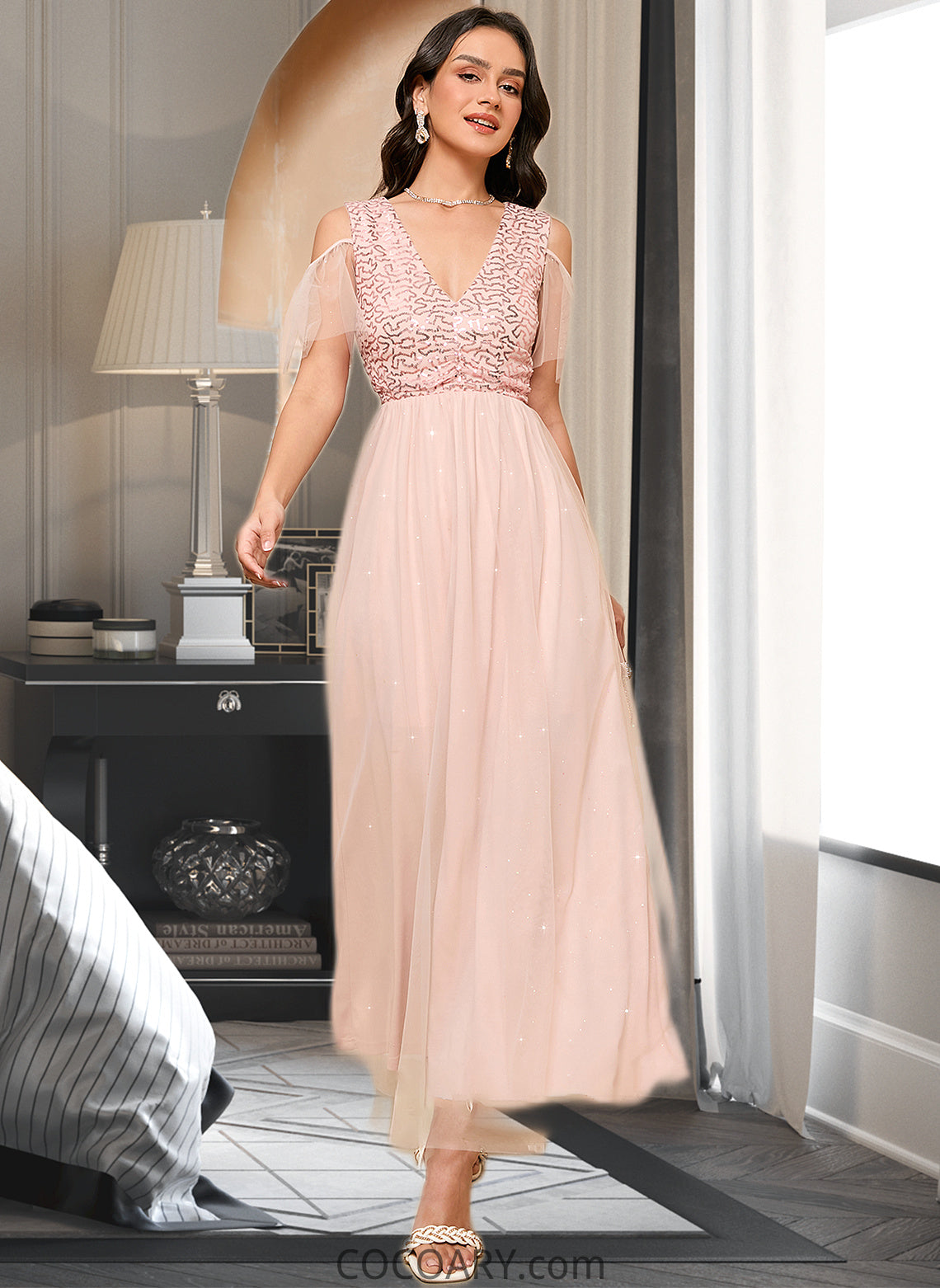 Hailie A-LineV-neckAnkle-LengthBridesmaidDress#273662 DA8P0013281