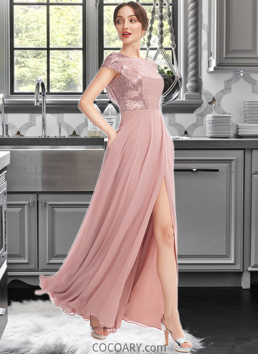 Susie A-Line Scoop Neck Floor-Length Bridesmaid Dress With Sequins Split Front DA8P0013286