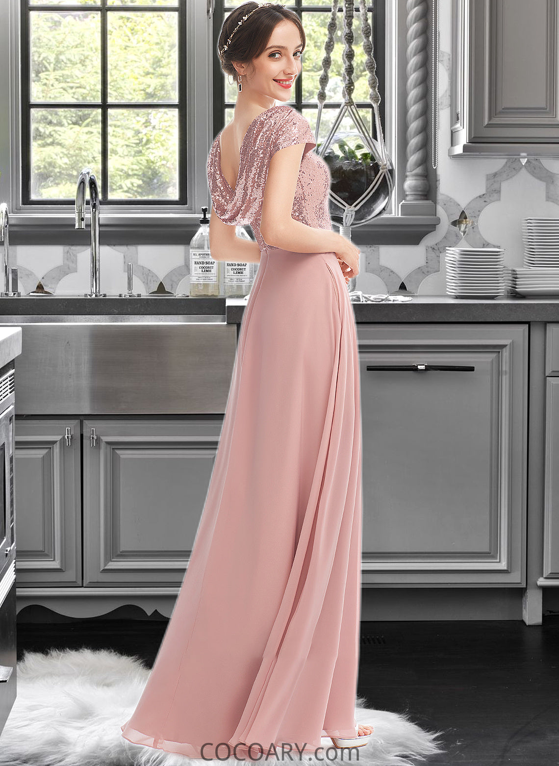 Susie A-Line Scoop Neck Floor-Length Bridesmaid Dress With Sequins Split Front DA8P0013286