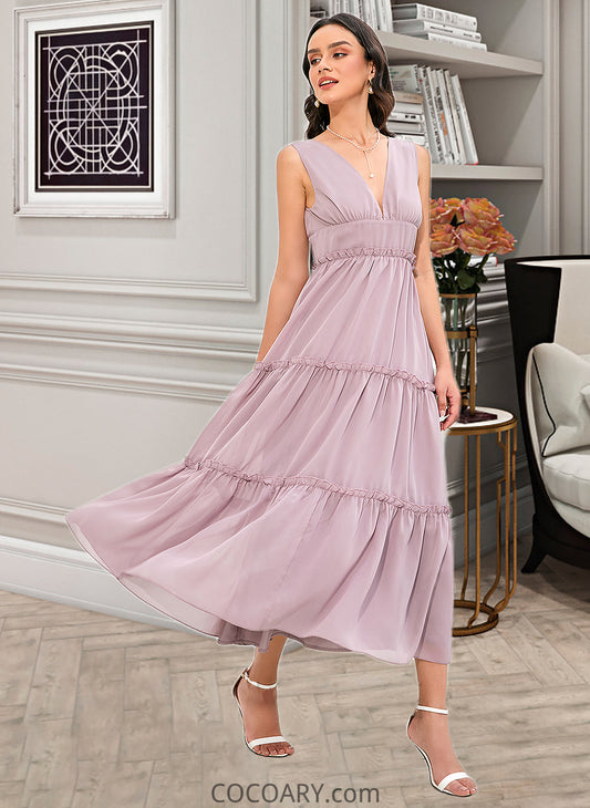 Jazlynn A-LineV-neckTea-LengthBridesmaidDress#273655 DA8P0013290