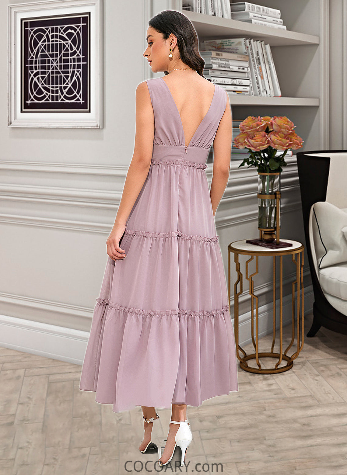 Jazlynn A-LineV-neckTea-LengthBridesmaidDress#273655 DA8P0013290