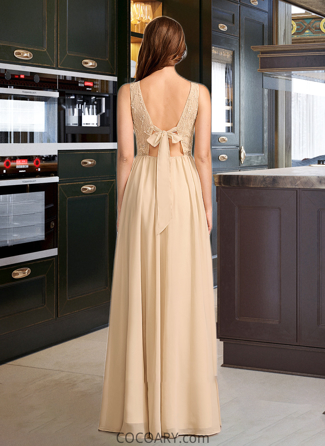 Johanna A-Line V-neck Floor-Length Bridesmaid Dress With Sequins DA8P0013291